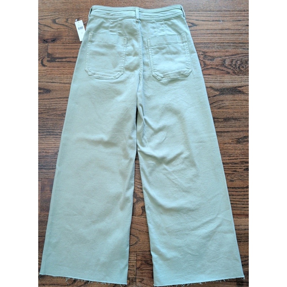 NWT MAEVE Colette Crop Wide Leg Pants Moss Green Sz 29 Stovepipe Raw Hem Stretch - Picture 5 of 9